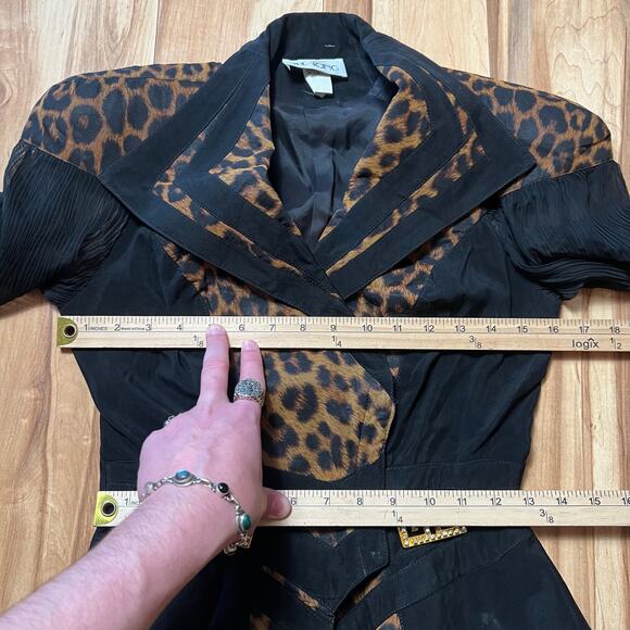 VINTAGE 80s Peplum Leopard Coat Blazer Size 4 Chiffon Glam Avant Garde - Picture 2 of 8
